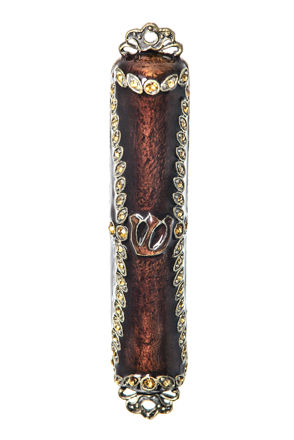 Picture of #150-M Brown mezuzah case with amber stones