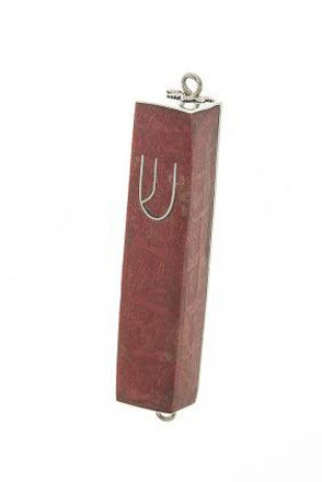 Picture of #HR-B041-C Red Coral and Sterling Silver Mezuzah Case
