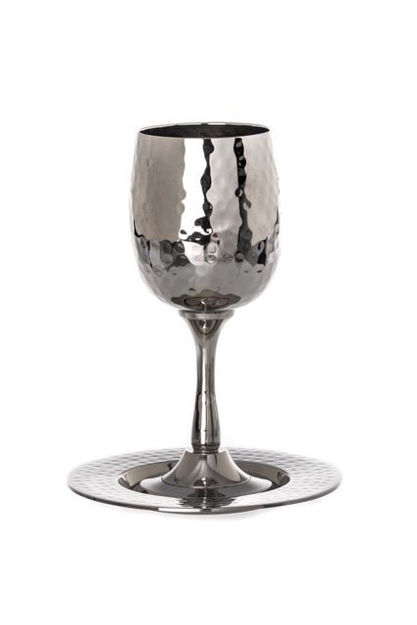 Picture of #11522 Kiddush Cup Hammered with tray Stainless Steel