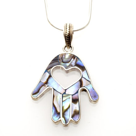 Picture of #B535-A Abalone and Sterling Silver Heart Hamsa