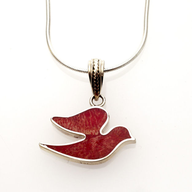 Picture of #B537-C Red Coral and Sterling Silver dove of Peace