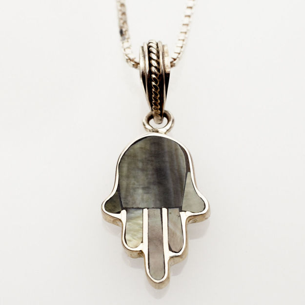 Picture of B538-B Black Mussel shell and Sterling Silver Mini Hamsa