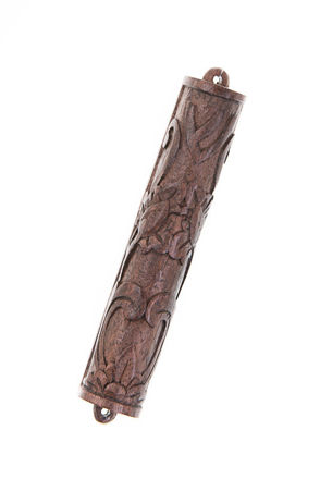 Picture of #074-E Wood Carved Mezuzah Case Ebony