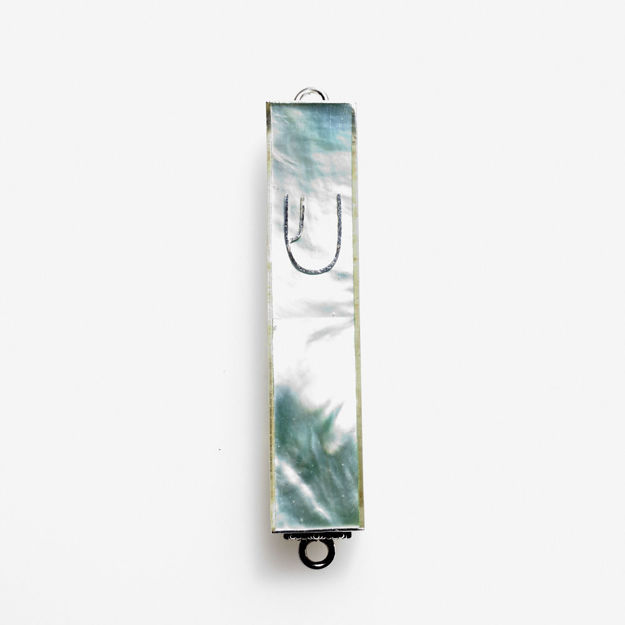 Picture of #HR-B041-G Green Mother of Pearl Mini Sterling Silver Mezuzah Case