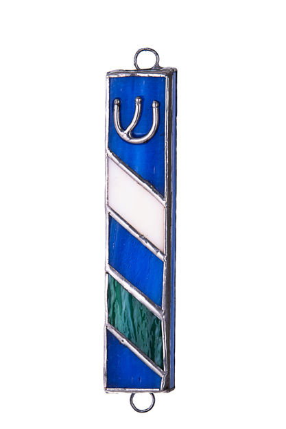 Picture of #C137 Stained Glass Blue Mezuzah