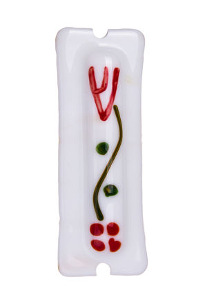 Picture of #C144 Glass White Mezuzah with red/green dots