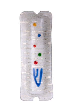 Picture of #C149 Glass white mezuzah with multicolored dots