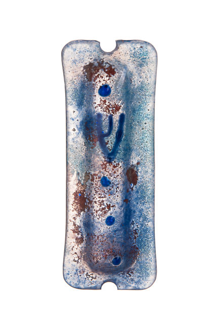 Picture of #C146 Glass Sky Blue  Mezuzah with dots