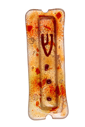 Picture of #C152 Glass Orange Mezuzah with dots
