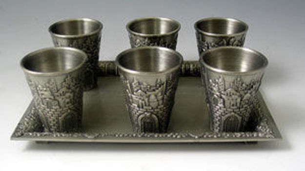 Picture of #7601-P Liquor Cups Set of 6 With Tray Pewter
