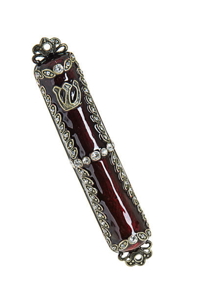 Picture of #150-A Mezuzah Jeweled Burgundy with Stones