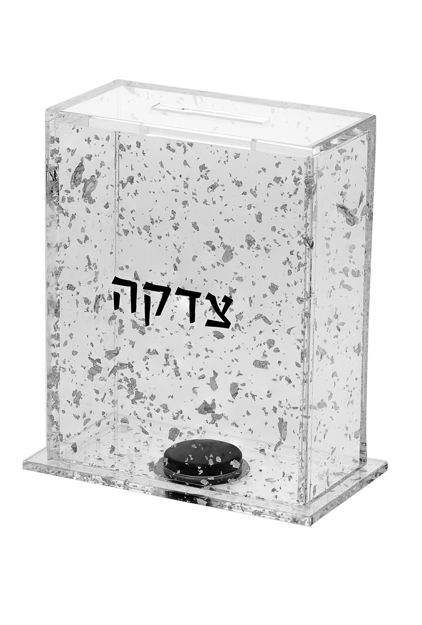 Picture of #269-FS Tzedakah box Silver Flakes Lucite