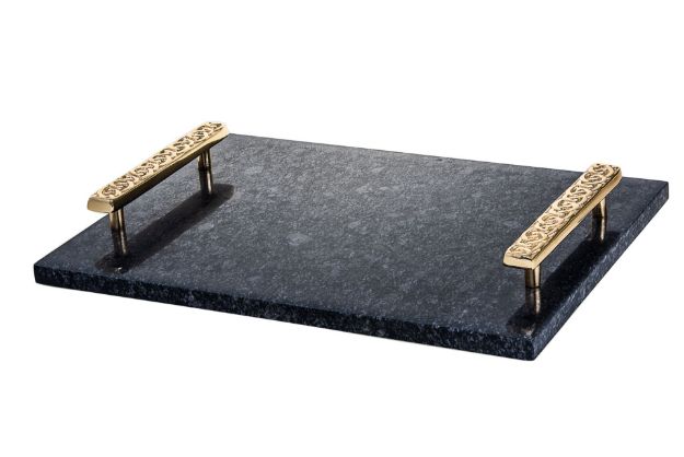 Picture of 1487 Marble Challah Board Black with Gold Handle