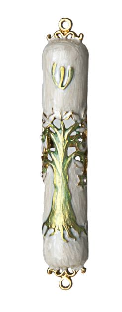 Picture of #047 Tree of Life Enamel White Mezuzah case