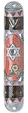 Picture of #054 Enamel Jeweled  Mezuzah case with Star of David 