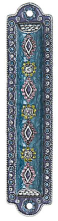 Picture of #055Jeweled  Mezuzah case with  Multi colored stones  - 