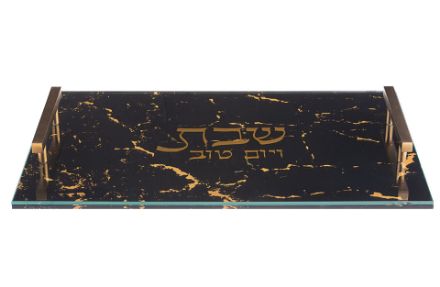 Picture of #1495 Challah board Lucite black and gold with handle 