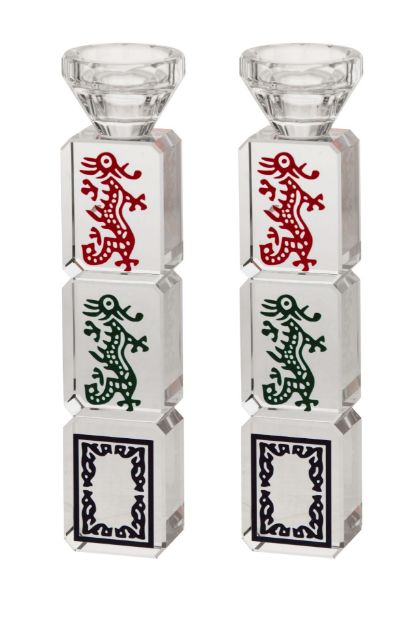 Picture of 423-M Mahjongg Candlesticks Crystal Medium size